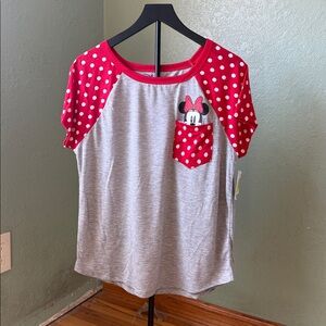 Disney Minnie Mouse Polka Dot Red and Gray Tee